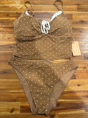 Polka Dot Brown Two-Piece Swim Set — Samiol